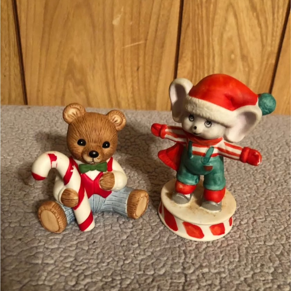 Festive Bear and Mouse Figurine Set